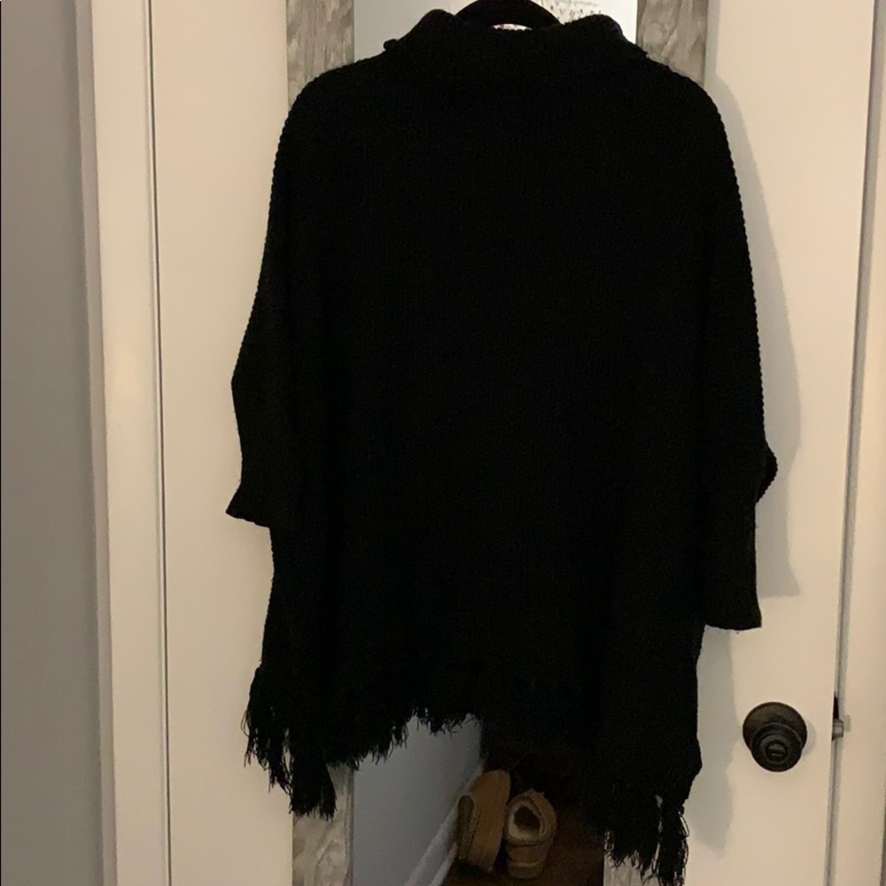 Black Sweater Poncho w/ Tassels